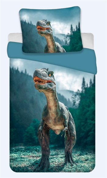 Dinosaur sengetøj - 140x200 cm - Raptor - Dynebetræk med 2 i 1 design - Dino sengesæt i 100% bomuld